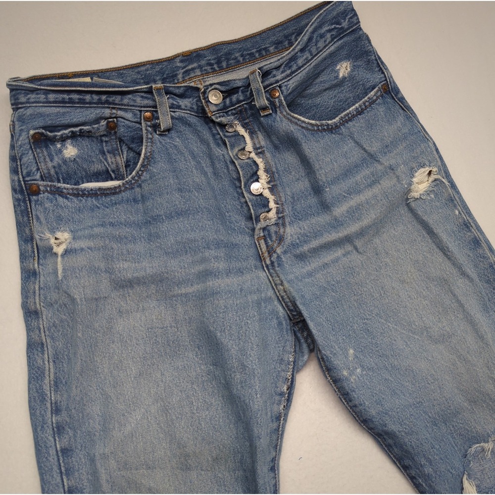 Levi's 501 Original Womens Jeans Blue Wash Button Fly Distressed Worn